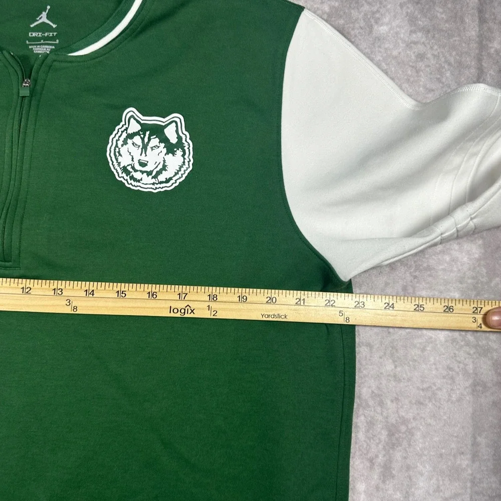 Jordan Mens L Green White Husky Logo Dri-FIT 1/4 Zip Pullover Jacket Shirt Large